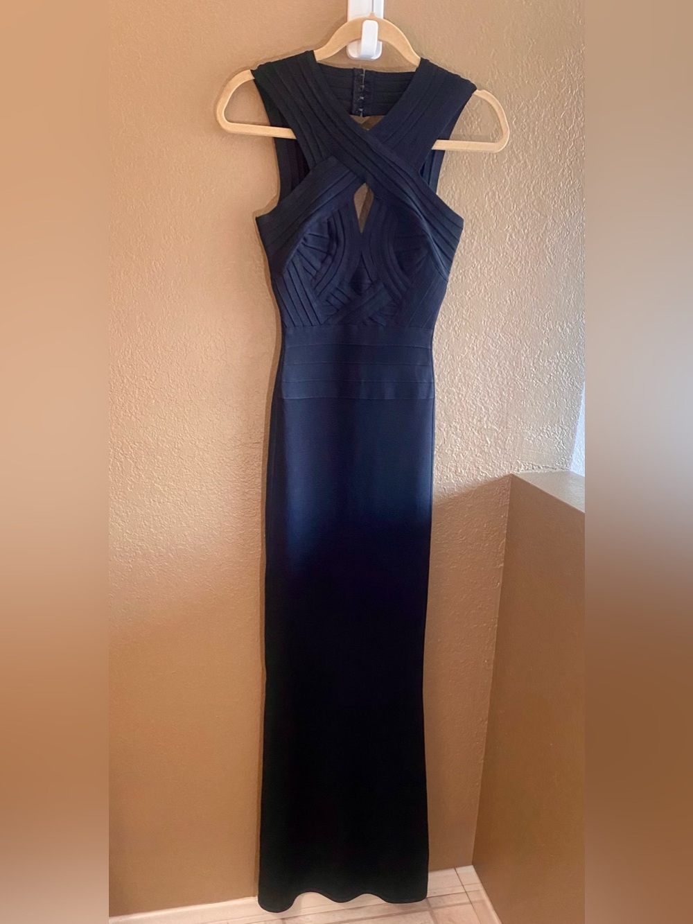 Herve Leger Black Cross‑Front Bandage Maxi Dress